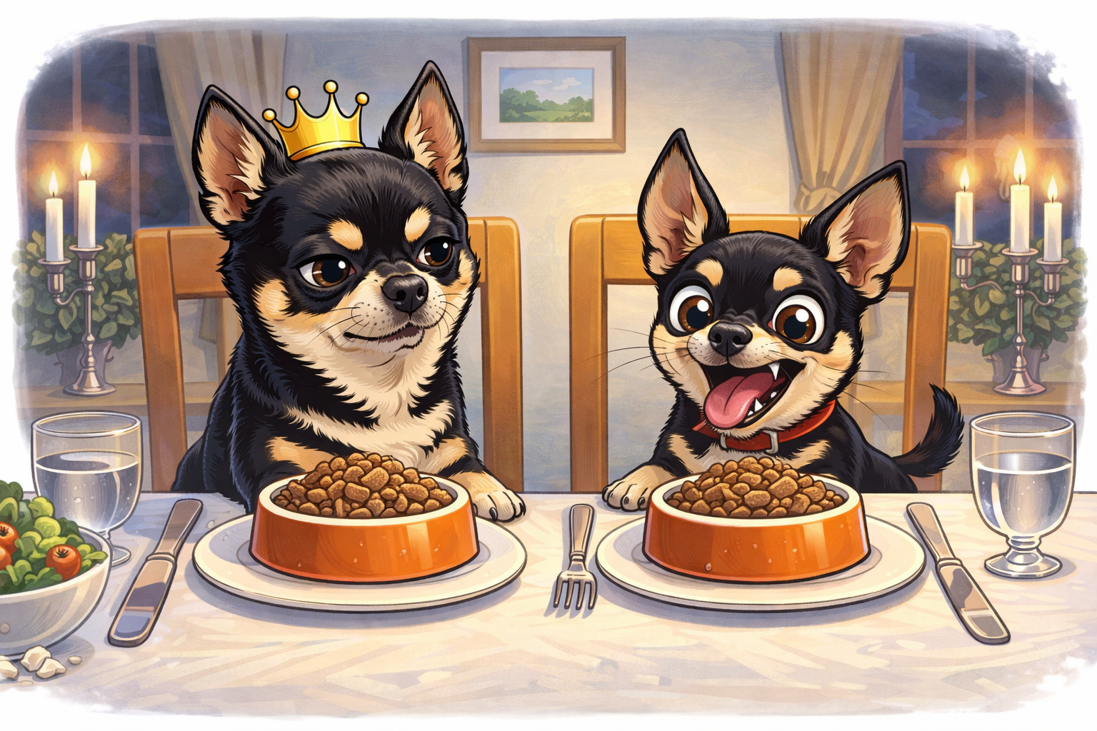 DANTE AND CHASE EATING KIBBLE